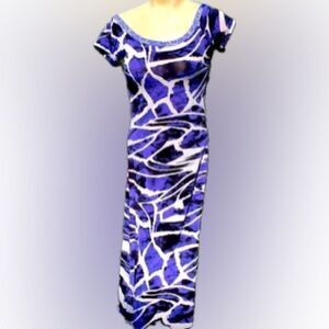 Roberto Cavalli Dress short sleeve scoop clingy animal print purple white blk M